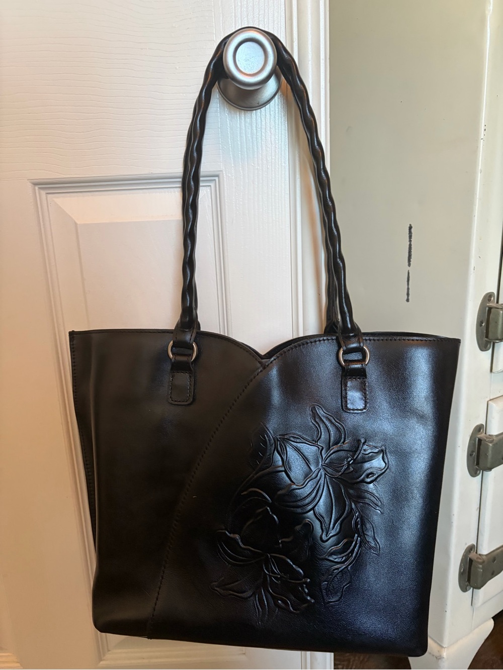 Patricia Nash Black Floral Embossed Shoulder Tote